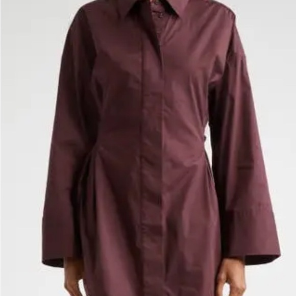 STAUD Cindy Long Sleeve Stretch Cotton Shirtdress in Merlot - Picture 5 of 6